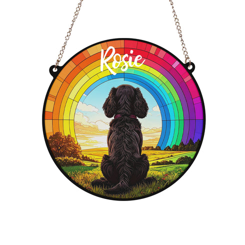 Cocker Spaniel Black Rainbow Bridge Personalised Stained Glass Effect Suncatcher